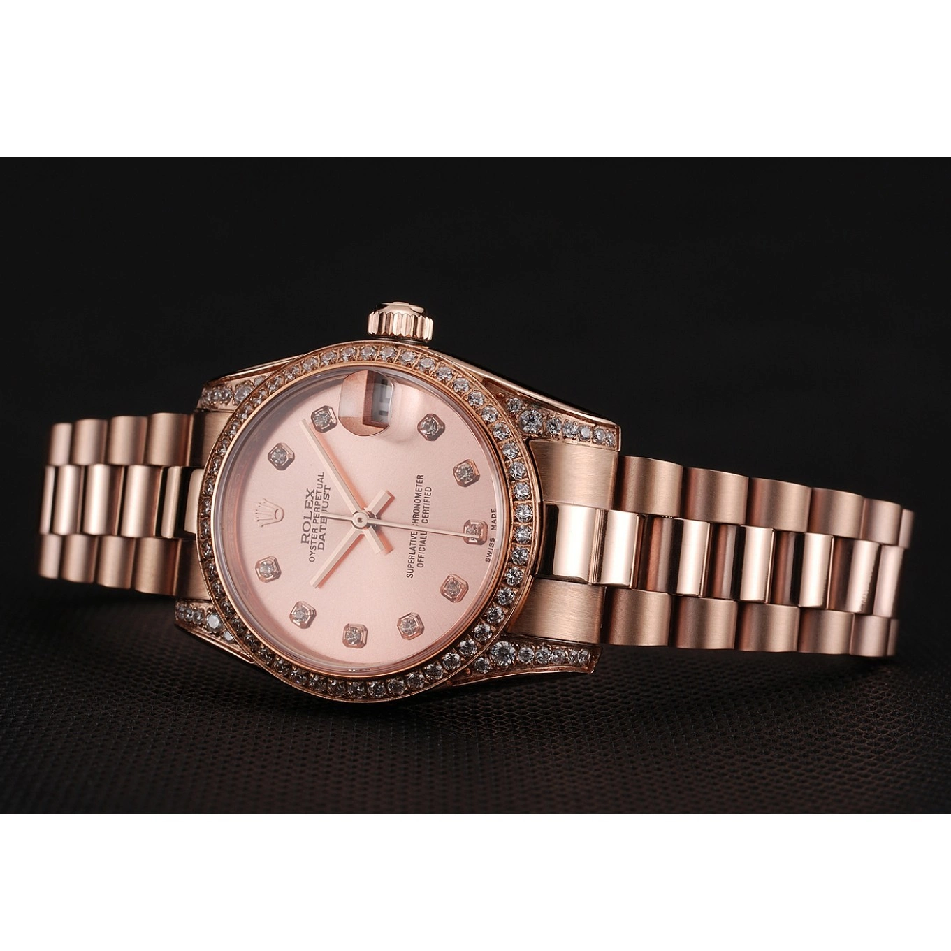 Best AAA Replica Sites Diamond Bracelet Gold Rose 1453977 Dial Rolex DateJust Rose Swiss Gold Case 0805